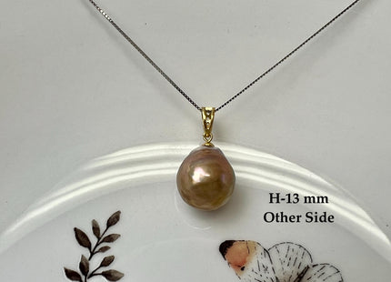 One-Of-A-Kind 11-18mm Natural Pink Mauve Baroque Pearl With .925 Sterling Silver/Gold Pendant #PD0014