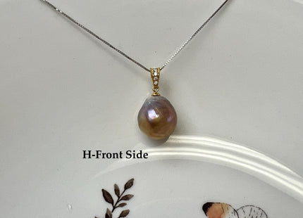 One-Of-A-Kind 11-18mm Natural Pink Mauve Baroque Pearl With .925 Sterling Silver/Gold Pendant #PD0014