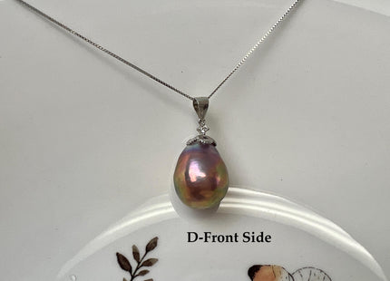 One-Of-A-Kind 11-18mm Natural Pink Mauve Baroque Pearl With .925 Sterling Silver/Gold Pendant #PD0014