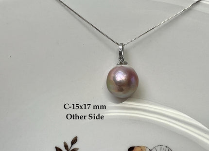 One-Of-A-Kind 11-18mm Natural Pink Mauve Baroque Pearl With .925 Sterling Silver/Gold Pendant #PD0014