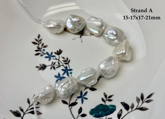 One-Of-A-Kind 12-17x16-21mm AA Natural White Freshwater Thick Rectangular Coin Baroque Pearls High Luster Large 2.1mm Hole Beads #P3714