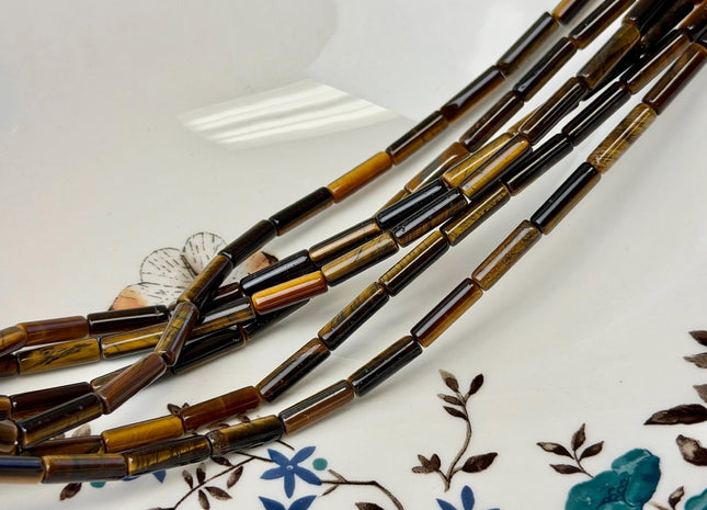 4x13-14 mm Tube Shape Natural Tiger Eye Gemstone Loose Beads 15.5 Inches Strand #4887