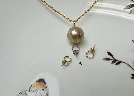 One Piece Genuine 18K Solid Yellow/White Gold Pendant Setting For Half Drilled Pearl #10405
