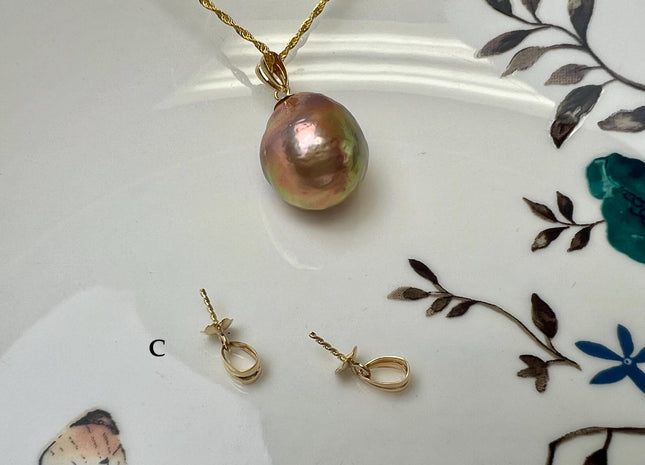 One Piece Genuine 18K Solid Yellow/White Gold Pendant Setting For Half Drilled Pearl #10405