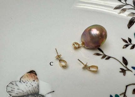 One Piece Genuine 18K Solid Yellow/White Gold Pendant Setting For Half Drilled Pearl #10405