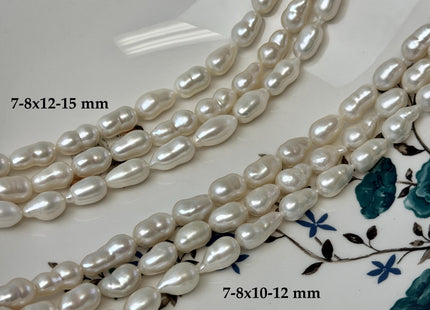 7-8x10-15mm AAAA Natural White Keshi Baroque Freshwater Pearls 16 Inches #P3726