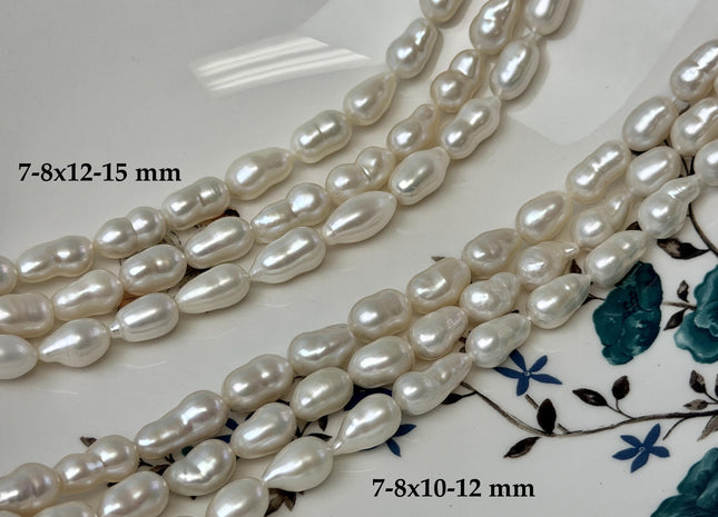 7-8x10-15mm AAAA Natural White Keshi Baroque Freshwater Pearls 16 Inches #P3726