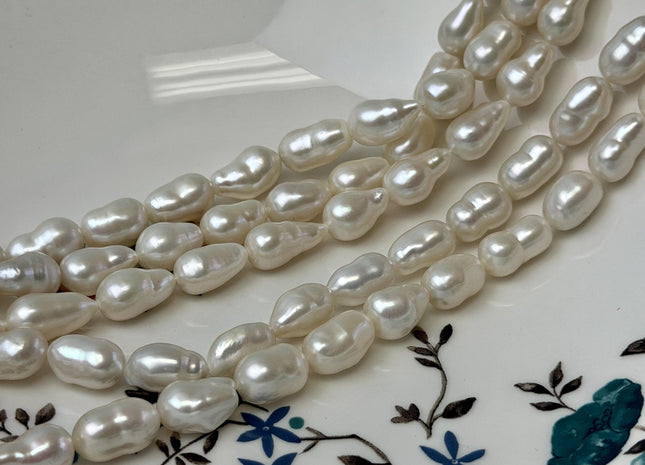 7-8x10-15mm AAAA Natural White Keshi Baroque Freshwater Pearls 16 Inches #P3726