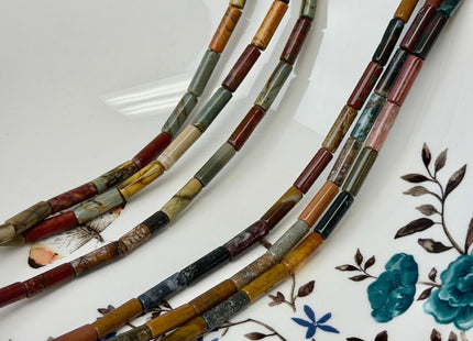 4x13-14 mm Tube Shape Natural Red Creek Jasper Gemstone Loose Beads 15.5 Inches Strand #4889