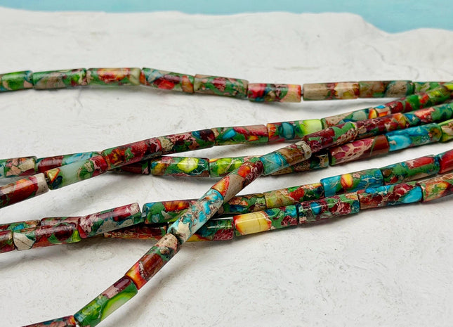 4x13-14 mm Tube Shape Sea Sediment Jasper Gemstone Loose Beads 15.5 Inches Strand #4890
