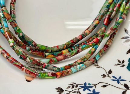 4x13-14 mm Tube Shape Sea Sediment Jasper Gemstone Loose Beads 15.5 Inches Strand #4890