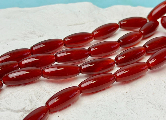 8x19-20 mm Large Barrel Shape Smooth Orange Red Carnelian Gemstone Beads #4891