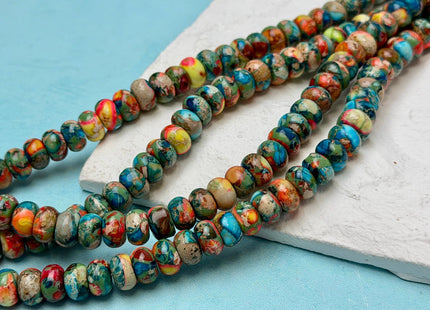 5x8 mm Smooth Rondelle Impression Sea Sediment Jasper Gemstone Beads Rainbow Pink Green Turquoise Blue Purple Color #4892