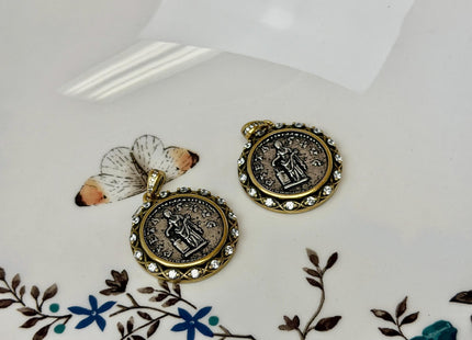 One Piece 25 mm Greek Demeter Brass Coin Pendant Findings Antique Greek Design Brass Coin Pendant With CZ DIY Jewelry #CR0097