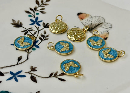 Butterfly Design Charms for Necklace Jewelry Making, 18K Gold Filled Charm Enamel Colored Medallion Pendant, One Piece #CR0098