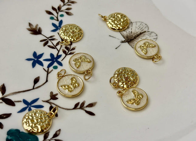 Butterfly Design Charms for Necklace Jewelry Making, 18K Gold Filled Charm Enamel Colored Medallion Pendant, One Piece #CR0098
