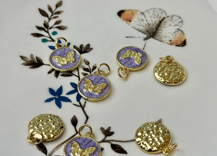 Butterfly Design Charms for Necklace Jewelry Making, 18K Gold Filled Charm Enamel Colored Medallion Pendant, One Piece #CR0098
