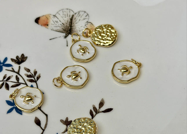 Turtle Design Charms for Necklace Jewelry Making, 18K Gold Filled Charm Enamel Colored Medallion Pendant, One Piece #CR0099