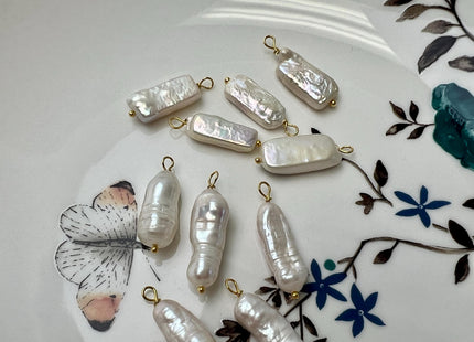 Natural White Mauve Star Moon Stick Coin Pearl Gold Filled Charm Pendant