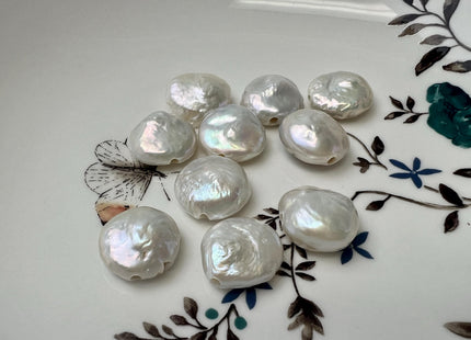 17-18mm AA Half Strand Natural White Thick Round Coin Freshwater Pearls 2.1mm Large Hole High Luster Beads #P3706