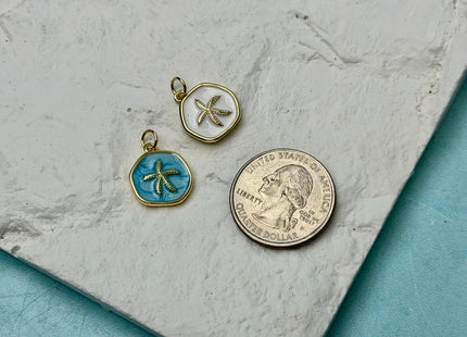 Starfish Design Charms for Necklace Jewelry Making, 18K Gold Filled Charm Enamel Colored Medallion Pendant, One Piece #CR0102