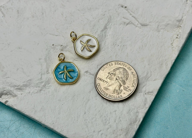 Starfish Design Charms for Necklace Jewelry Making, 18K Gold Filled Charm Enamel Colored Medallion Pendant, One Piece #CR0102