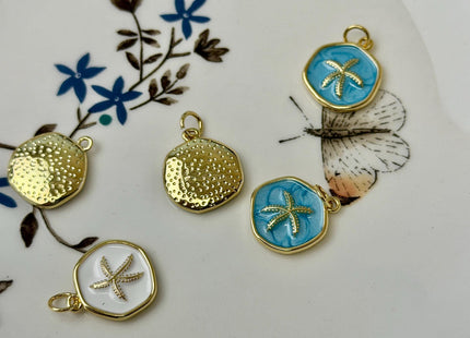 Starfish Design Charms for Necklace Jewelry Making, 18K Gold Filled Charm Enamel Colored Medallion Pendant, One Piece #CR0102