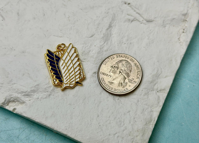 Attack on Titan Wings of Freedom Charms for Necklace Jewelry Making, 18K Gold Filled Charm Enamel Colored Pendant With CZ, One Piece #CR0103