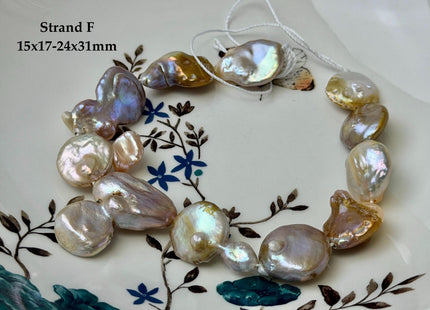 One-Of-A-Kind 15-31 mm Natural Seaweed Pink Freshwater Oval/Tear Drop Coin Pearls Large 1.5mm Hole Beads #P3717