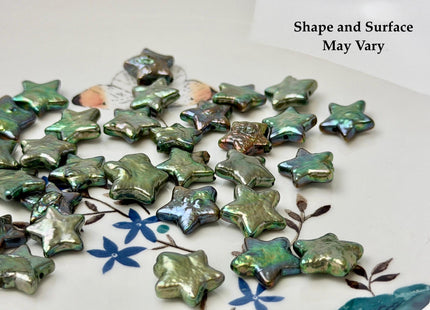 3 Pieces 11-12 mm Rare Olive Green Star Flower Shape Genuine Freshwater Pearl Beads Genuine High Luster Limited Edition Beads #P3718