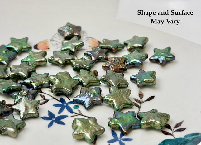 3 Pieces 11-12 mm Rare Olive Green Star Flower Shape Genuine Freshwater Pearl Beads Genuine High Luster Limited Edition Beads #P3718