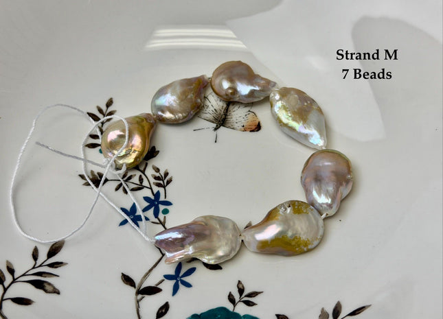 One-Of-A-Kind 14-31 mm Natural Seaweed Pink Freshwater Oval/Tear Drop Coin Keshi Pearls Large 1.5mm Hole Beads #P3719