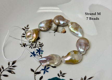 One-Of-A-Kind 14-31 mm Natural Seaweed Pink Freshwater Oval/Tear Drop Coin Keshi Pearls Large 1.5mm Hole Beads #P3719