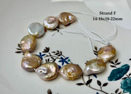 One-Of-A-Kind 14-22 mm Natural Seaweed Pink Freshwater Oval/Tear Drop Coin Keshi Pearls Large 1.5mm Hole Beads #P3720