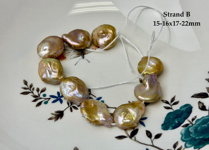 One-Of-A-Kind 14-22 mm Natural Seaweed Pink Freshwater Oval/Tear Drop Coin Keshi Pearls Large 1.5mm Hole Beads #P3720