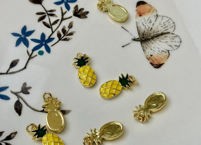 Pineapple Dainty Cute Charms for Necklace Jewelry Making, 18K Gold Filled Charm Enamel Colored Pendant With CZ, One Piece #CR0104