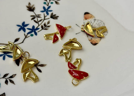 Red Mushroom Dainty Cute Charms for Necklace Jewelry Making, 18K Gold Filled Charm Enamel Colored Pendant With CZ, One Piece #CR0105