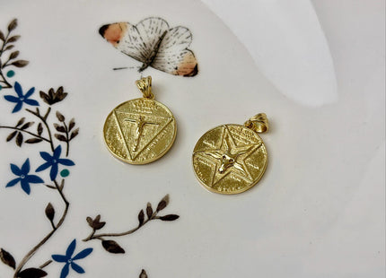 Occult Pentagram Baphomet Charm for Necklace Jewelry Making, 18K Gold Filled Charm Pendant, Antique Charm, One Piece #CR0106