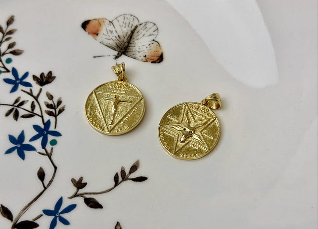 Occult Pentagram Baphomet Charm for Necklace Jewelry Making, 18K Gold Filled Charm Pendant, Antique Charm, One Piece #CR0106
