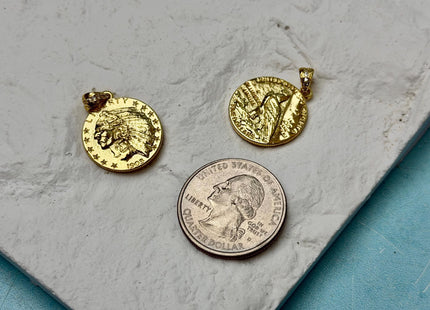 Native American Nickel Oxidized Charms for Necklace Jewelry Making, 18K Gold Filled Charm Medallion Pendant W CZ Crystals, One Piece #CR0107