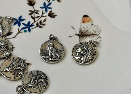 Native American Nickel Oxidized Charms for Necklace Jewelry Making, 18K Gold Filled Charm Medallion Pendant W CZ Crystals, One Piece #CR0107