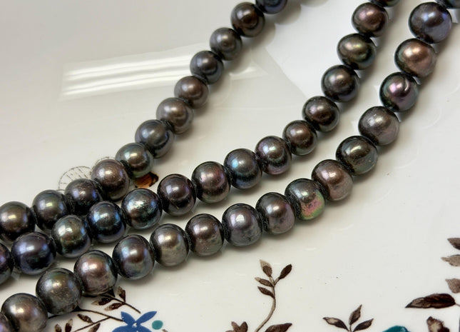 9.5-10 mm Large Hole Potato Gray Peacock Freshwater Pearl Beads Hole Size 2.2 mm Genuine Large Hole Freshwater Pearls #1563