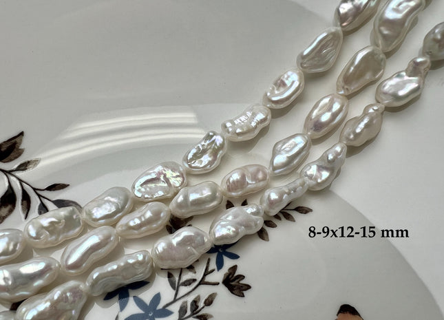 8-10x12-15 mm AAA High Luster Limited Edition Natural White Biwa Keshi Freshwater Pearls Genuine Keshi Paddle Pearl Beads #545