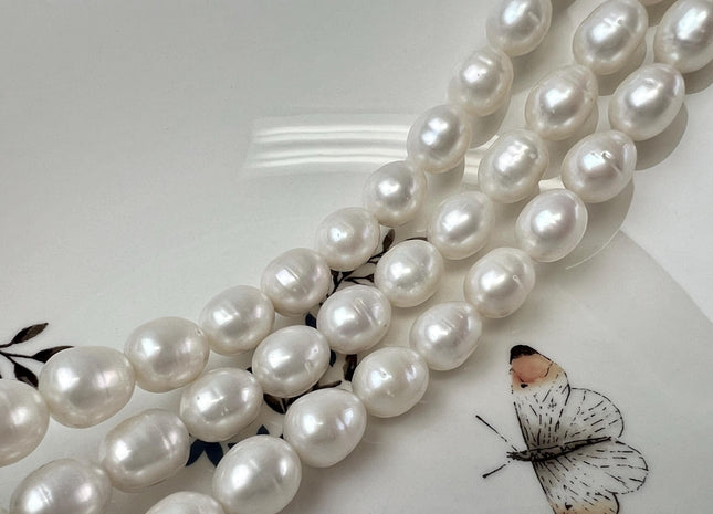 10-11x13 mm AA Natural White Freshwater Pearl Beads Rice/Oval Shape Genuine Large Size Cultured Freshwater Pearls #1489