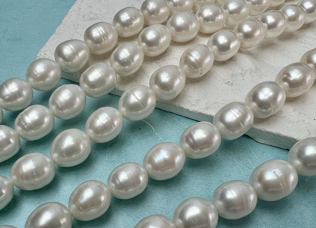 10-11x13 mm AA Natural White Freshwater Pearl Beads Rice/Oval Shape Genuine Large Size Cultured Freshwater Pearls #1489