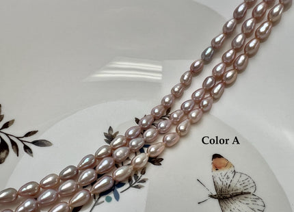 5.5x8-10mm AA Natural Mauve Pink Tear-Drop Shape Rice Freshwater Pearl Beads #1024