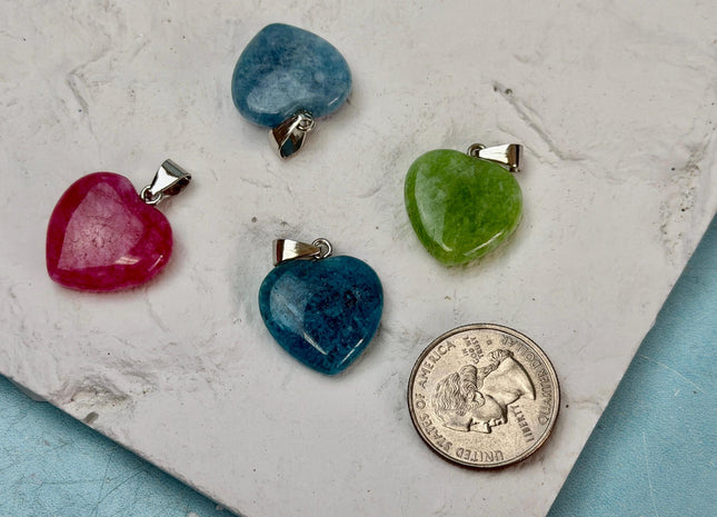 Gemstone Heart Shape Charms for Necklace Jade Gemstone Pendant for Jewelry Making, 20x23mm #CR0108