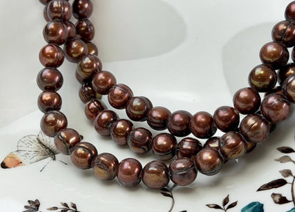 Large Hole Luster Brown Freshwater Pearls Potato Shape Hole 2.2mm Beads Size Approx. 9-10mm #767