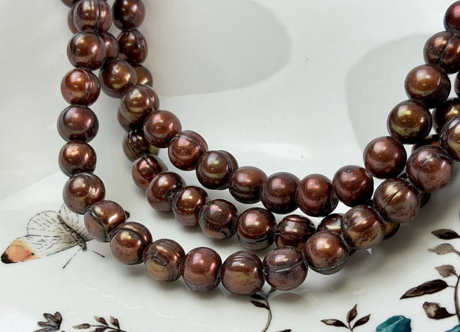 Large Hole Luster Brown Freshwater Pearls Potato Shape Hole 2.2mm Beads Size Approx. 9-10mm #767