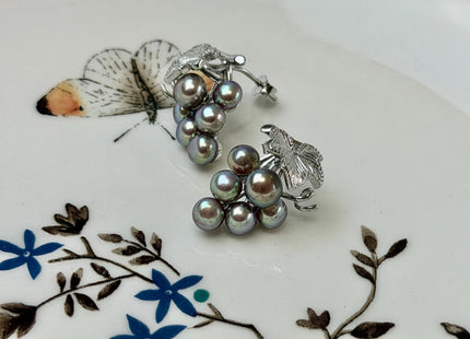 Natural White Mauve Pink Freshwater Pearl Grape Stud Cluster Earring .925 Sterling Silver Bridal Earrings #10047-N